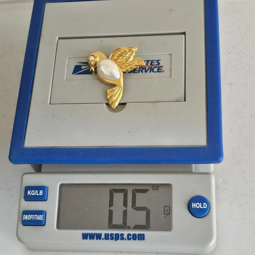 Vintage Napier Bird Brooch Pin Hummingbird Faux Pearl Cabochon Gold‎ Tone Metal